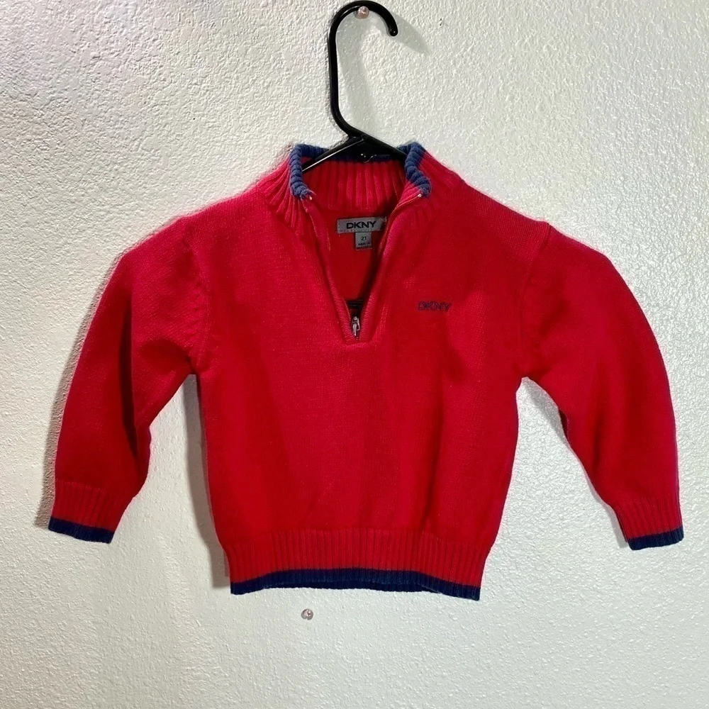 DKNY red knit 3/4 zip toddlers sweater size 2T